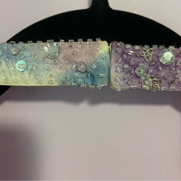 B Darlin Prom Dress Size 9 10 Halter Beaded Satin Maxi Purple Blue Chiffon - Picture 6 of 11